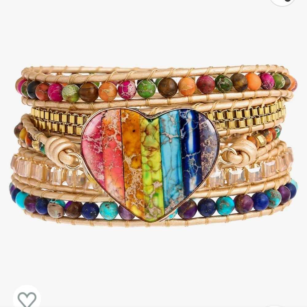 Plumiss Women Boho Handmade Natural Stone Crystal Leather Bead Wrap Bracelet